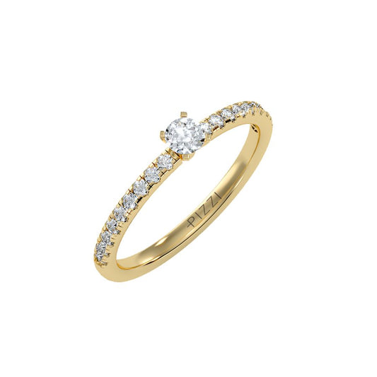 Solitärring mit 0,50 Karat Pavé-Fassung in 18 Karat Gelbgold