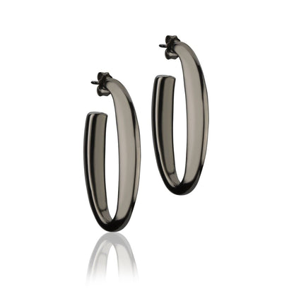Orecchini ovali in argento rutenio sezione triangolare lunghezza 40mm