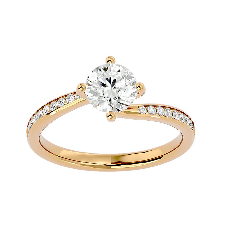 1.00 Carat Pavé Solitaire Ring in 18k Yellow Gold