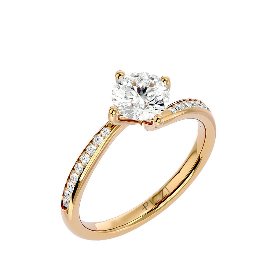 1.00 Carat Pavé Solitaire Ring in 18k Yellow Gold