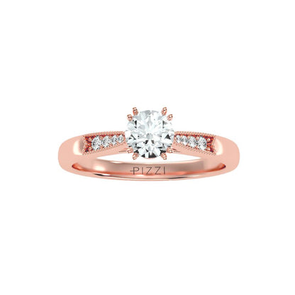 Solitärring mit 0,65 Karat Pavé-Fassung in 18 Karat Roségold