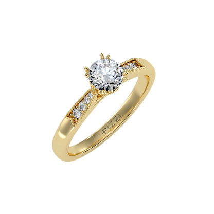 Solitärring mit 0,65 Karat Pavé-Fassung in 18 Karat Gelbgold