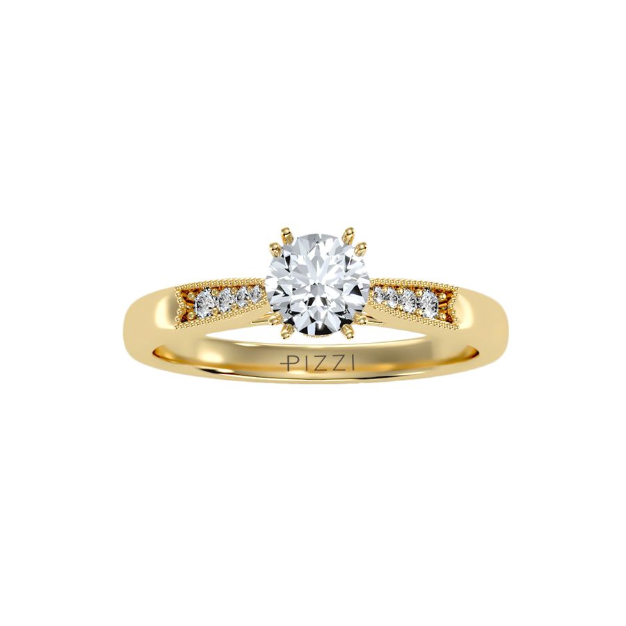 0.65 Carat Pavé Solitaire Ring in 18k Yellow Gold