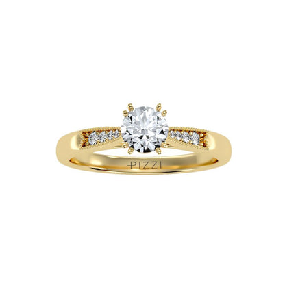 Solitärring mit 0,65 Karat Pavé-Fassung in 18 Karat Gelbgold