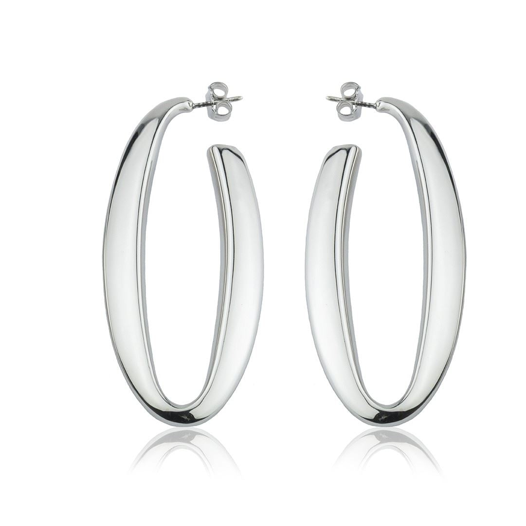 Orecchini ovali in argento sezione triangolare lunghezza 60mm