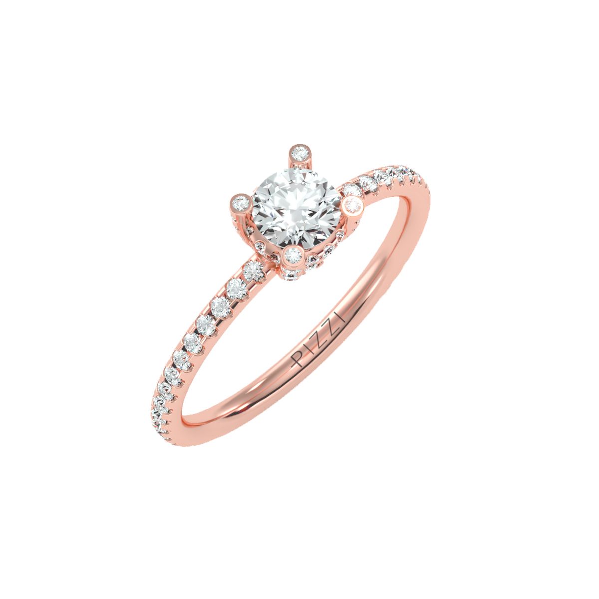 0.45-Carat Pavé Solitaire Ring in 18k Rose Gold