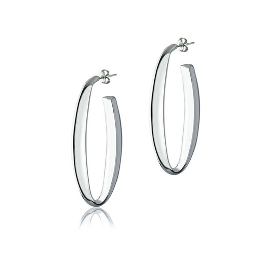 Oval silver earrings with a triangular section, length 60mm