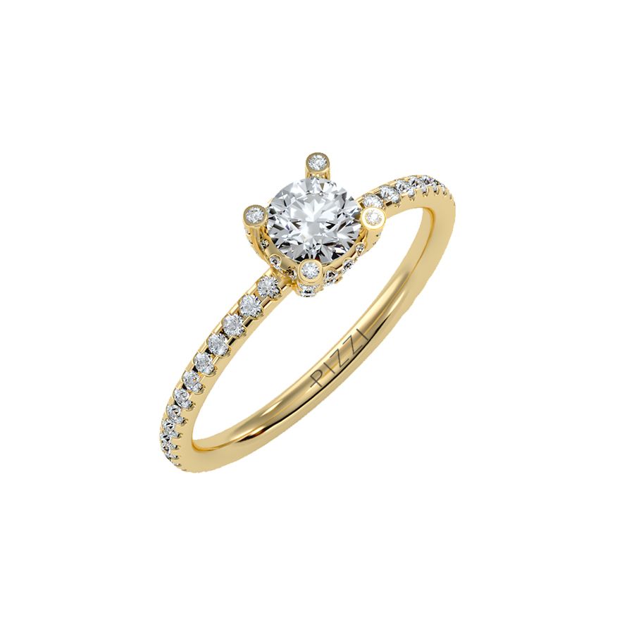 Anello Solitario Pavè in Oro Giallo 18k con diamanti da 0.83 carati