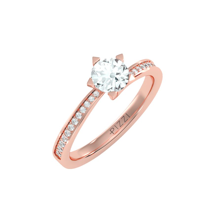 Anello Solitario Contrariè Pavè da 0,70 Carati in Oro Rosa 18k