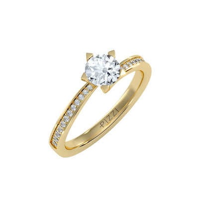 Solitärring mit 0,70 Karat Contrariè Pavé-Fassung in 18 Karat Gelbgold