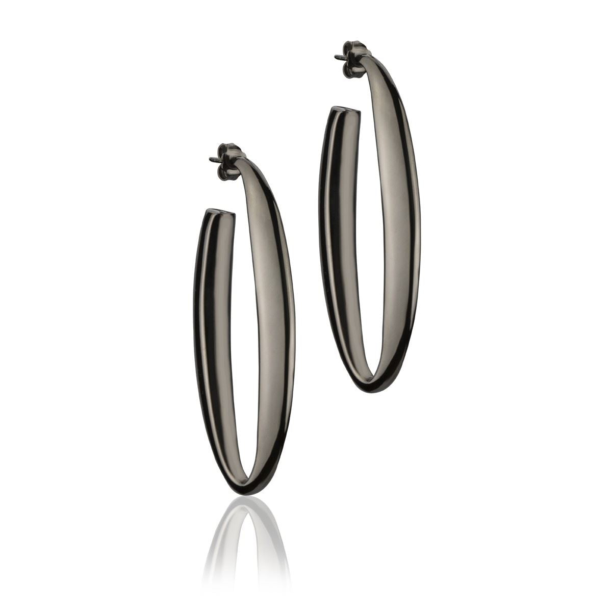 Oval silver earrings with a triangular section, length 60mm