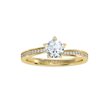Solitärring mit 0,70 Karat Contrariè Pavé-Fassung in 18 Karat Gelbgold