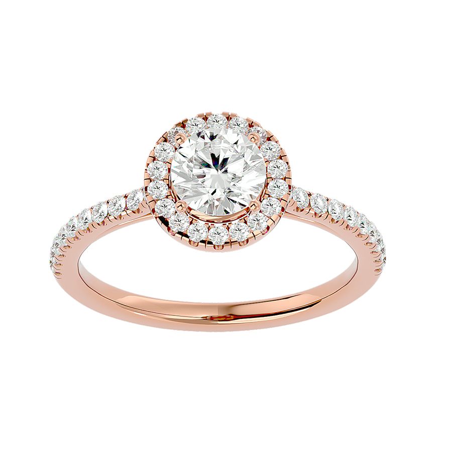 Anello Solitario Halo da 1,00 carato in Oro Rosa 18k