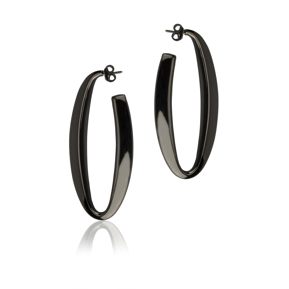Oval silver earrings with a triangular section, length 60mm