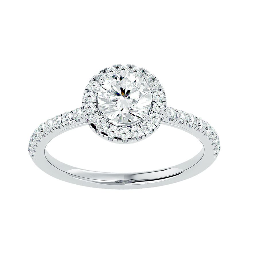 1.00 Carat Halo Solitaire Ring in 18k White Gold