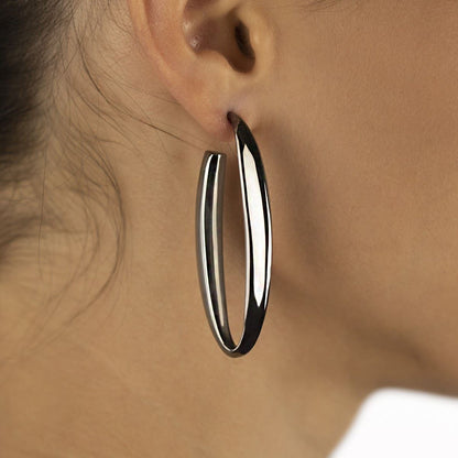 Orecchini ovali in argento sezione triangolare lunghezza 60mm