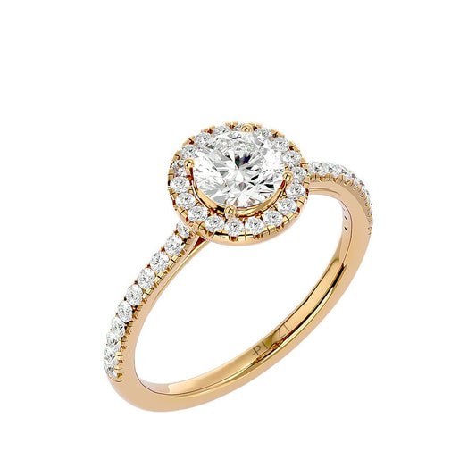 Anello Solitario Halo da 1,00 carato in Oro Giallo 18k