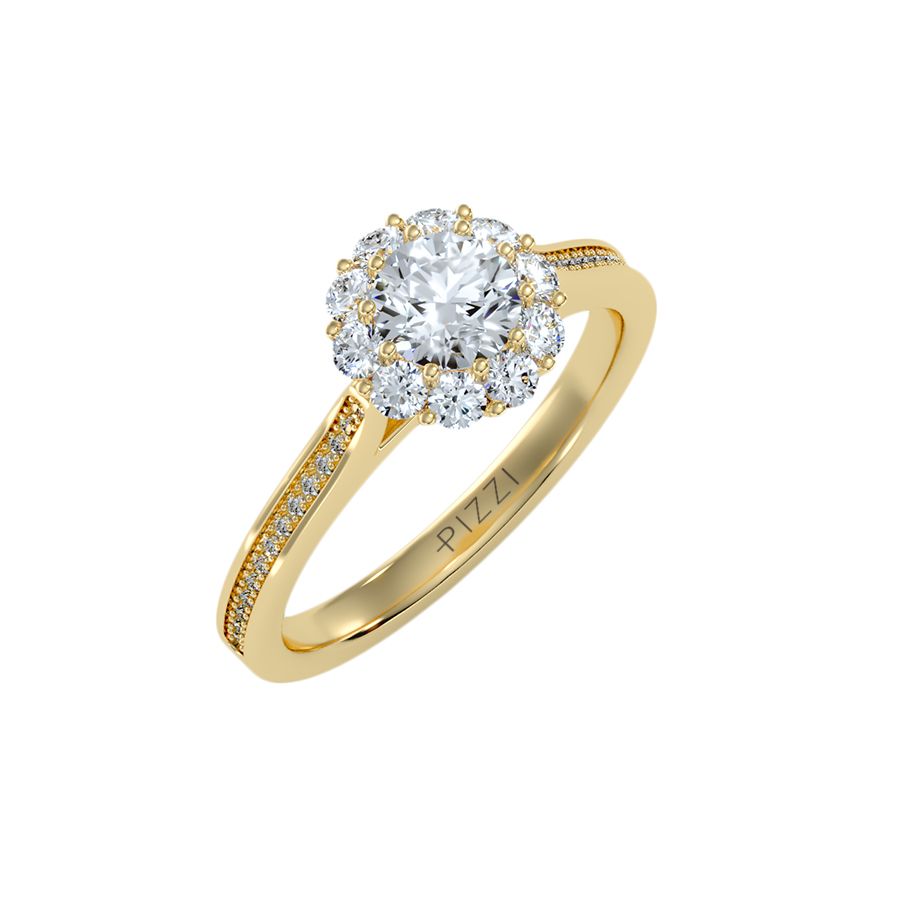 18k Yellow Gold Halo Solitaire Ring with 0.65 Carat Diamonds