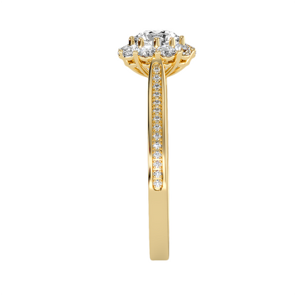Halo-Solitärring aus 18-karätigem Gelbgold mit 0,65 Karat Diamanten