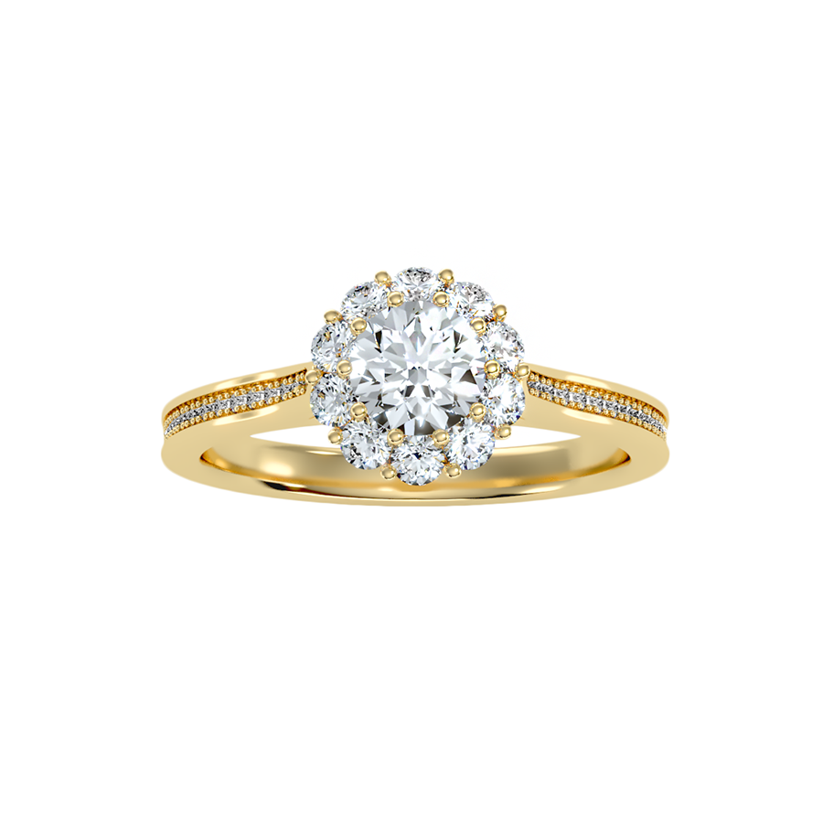 18k Yellow Gold Halo Solitaire Ring with 0.65 Carat Diamonds