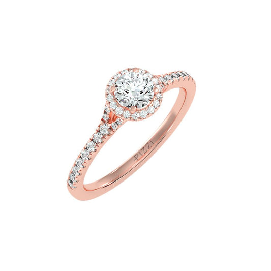 Anello Solitario Halo in Oro Rosa 18k con diamanti da 0.74 carati