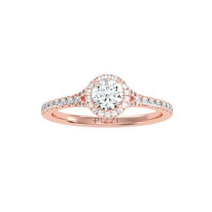 Halo-Solitärring aus 18-karätigem Roségold mit 0,74 Karat Diamanten