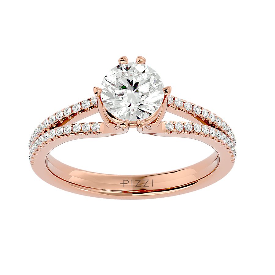 Solitärring aus 18-karätigem Roségold mit Pavé-Fassung und 1,24 Karat Diamanten