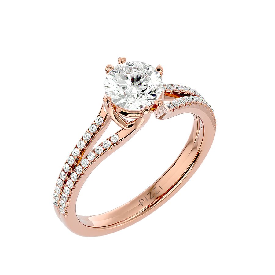 Solitärring aus 18-karätigem Roségold mit Pavé-Fassung und 1,24 Karat Diamanten