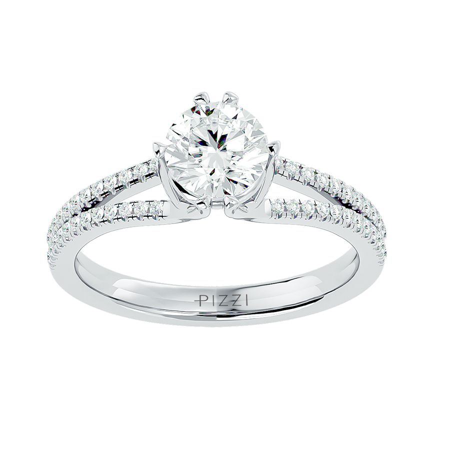 18k White Gold Pavé Solitaire Ring with 1.24 Carat Diamonds