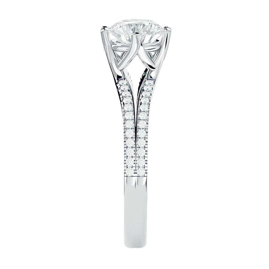 18k White Gold Pavé Solitaire Ring with 1.24 Carat Diamonds