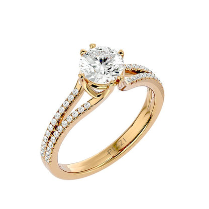 Solitärring aus 18-karätigem Gelbgold mit Pavé-Fassung und 1,24 Karat Diamanten