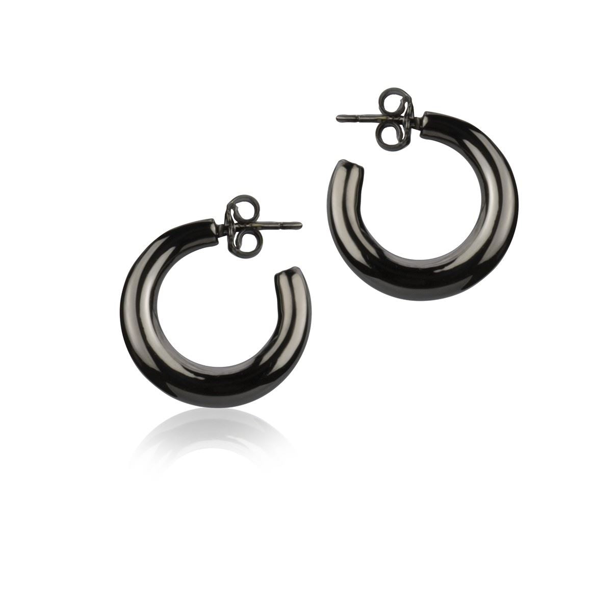 Orecchini a cerchio in argento rutenio sezione rotonda diametro 20mm