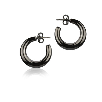 Orecchini a cerchio in argento rutenio sezione rotonda diametro 20mm