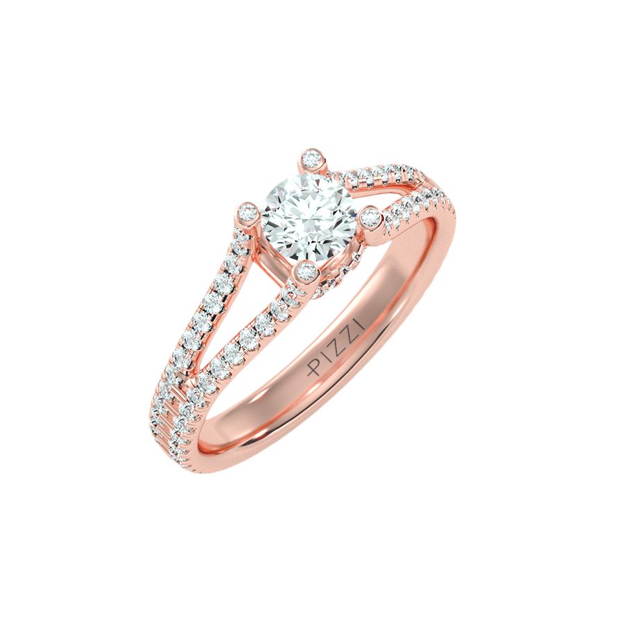 18k Rose Gold Pavé Solitaire Ring with 1.08 Carat Diamonds