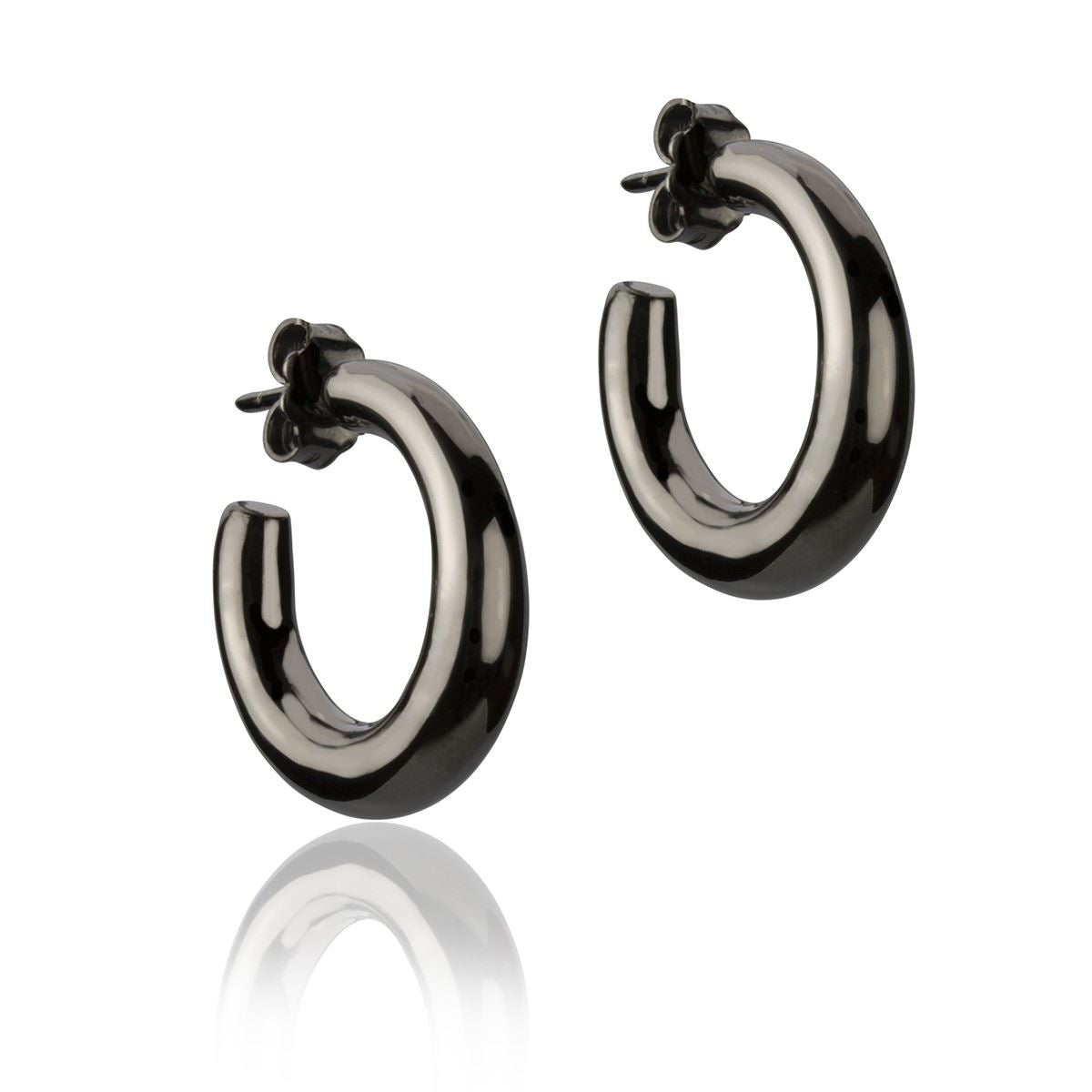 Orecchini a cerchio in argento rutenio sezione rotonda diametro 20mm