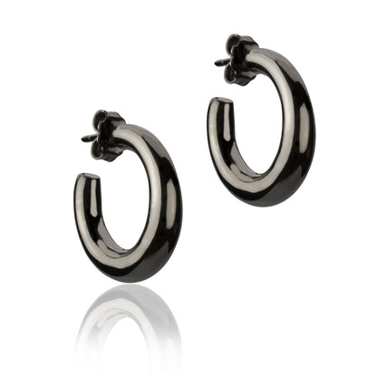 Orecchini a cerchio in argento rutenio sezione rotonda diametro 20mm