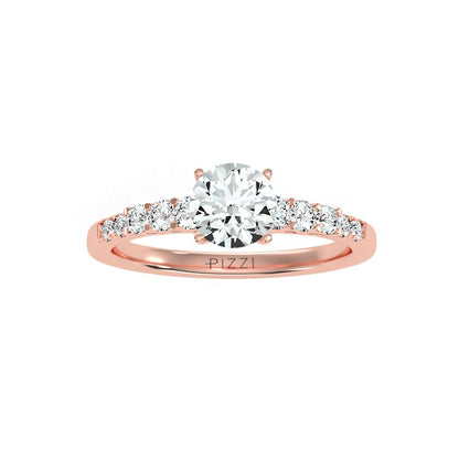 Solitärring aus 18-karätigem Roségold mit Pavé-Fassung und 1,50 Karat Diamanten