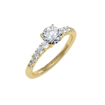 Solitärring aus 18-karätigem Gelbgold mit Pavé-Fassung und 1,50 Karat Diamanten