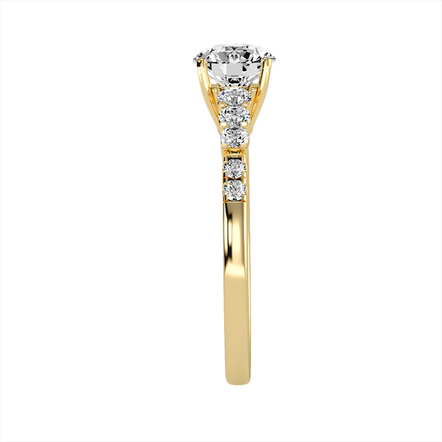 18k Yellow Gold Pavé Solitaire Ring with 1.50 Carat Diamonds