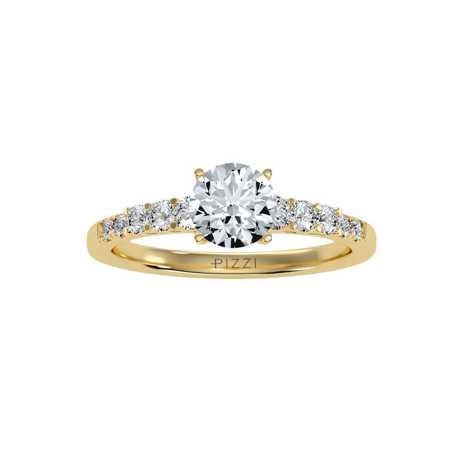 18k Yellow Gold Pavé Solitaire Ring with 1.50 Carat Diamonds