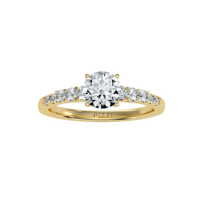 Solitärring aus 18-karätigem Gelbgold mit Pavé-Fassung und 1,50 Karat Diamanten