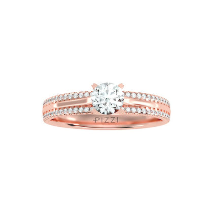 Solitärring aus 18-karätigem Roségold mit Pavé-Fassung und 0,76 Karat Diamanten