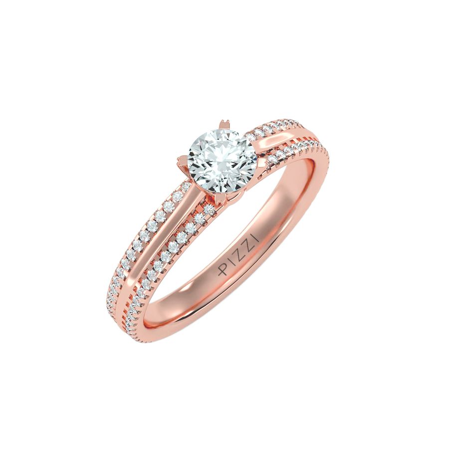 Anello Solitario Pavè in Oro Rosa 18k con diamanti da 0.76 carati