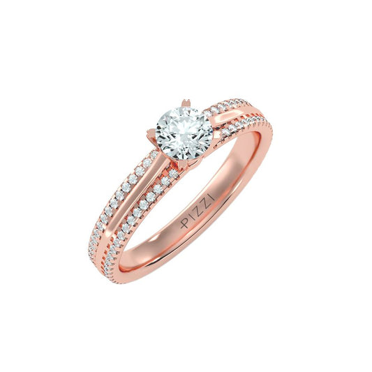 Anello Solitario Pavè in Oro Rosa 18k con diamanti da 0.76 carati