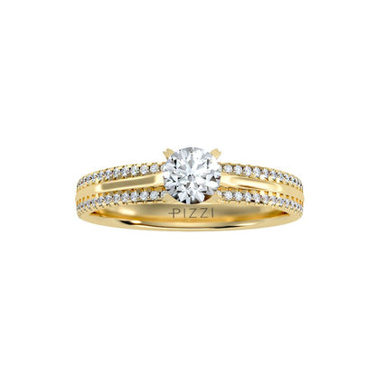 Solitärring aus 18-karätigem Gelbgold mit Pavé-Fassung und 0,76 Karat Diamanten