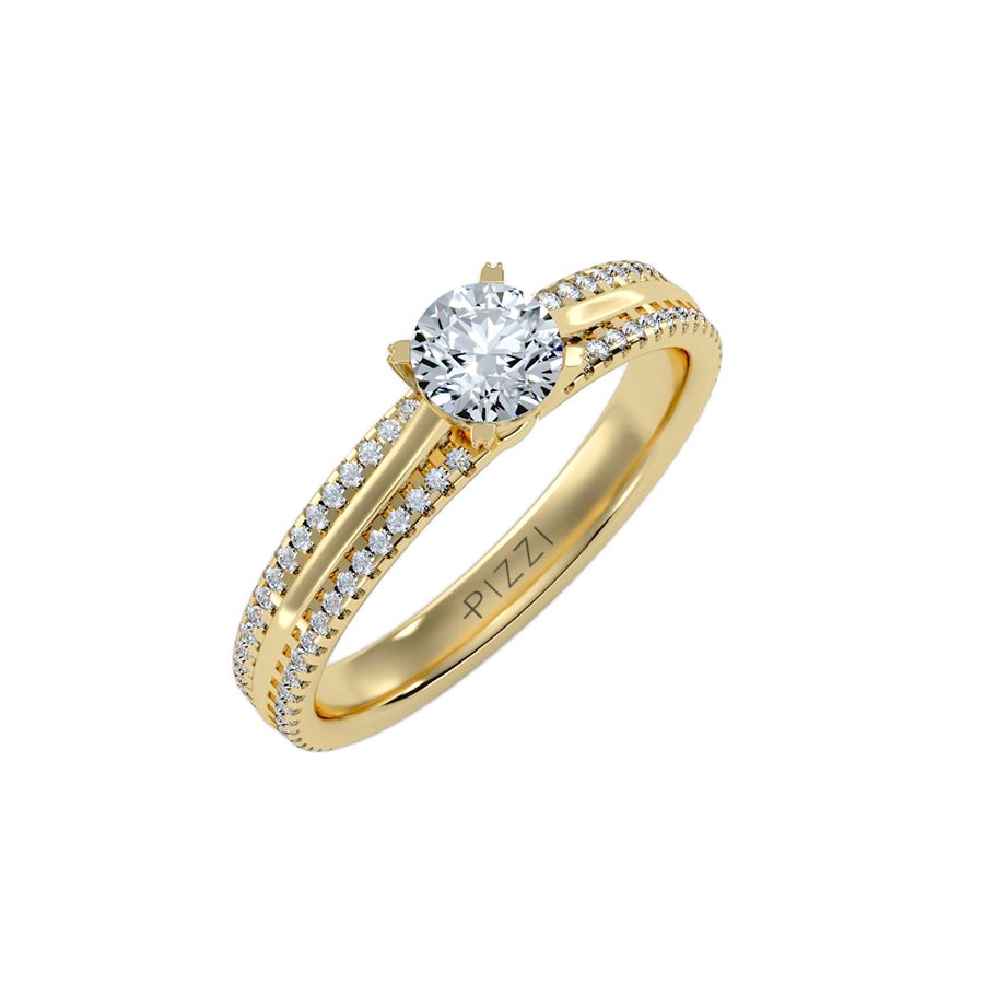 Anello Solitario Pavè in Oro Giallo 18k con diamanti da 0.76 carati