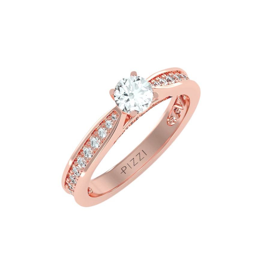 18k Rose Gold Pavé Solitaire Ring with 0.81-Carat Diamonds