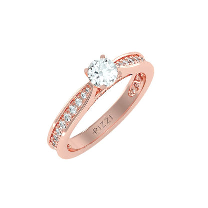 Solitärring aus 18-karätigem Roségold mit Pavé-Fassung und 0,81 Karat Diamanten