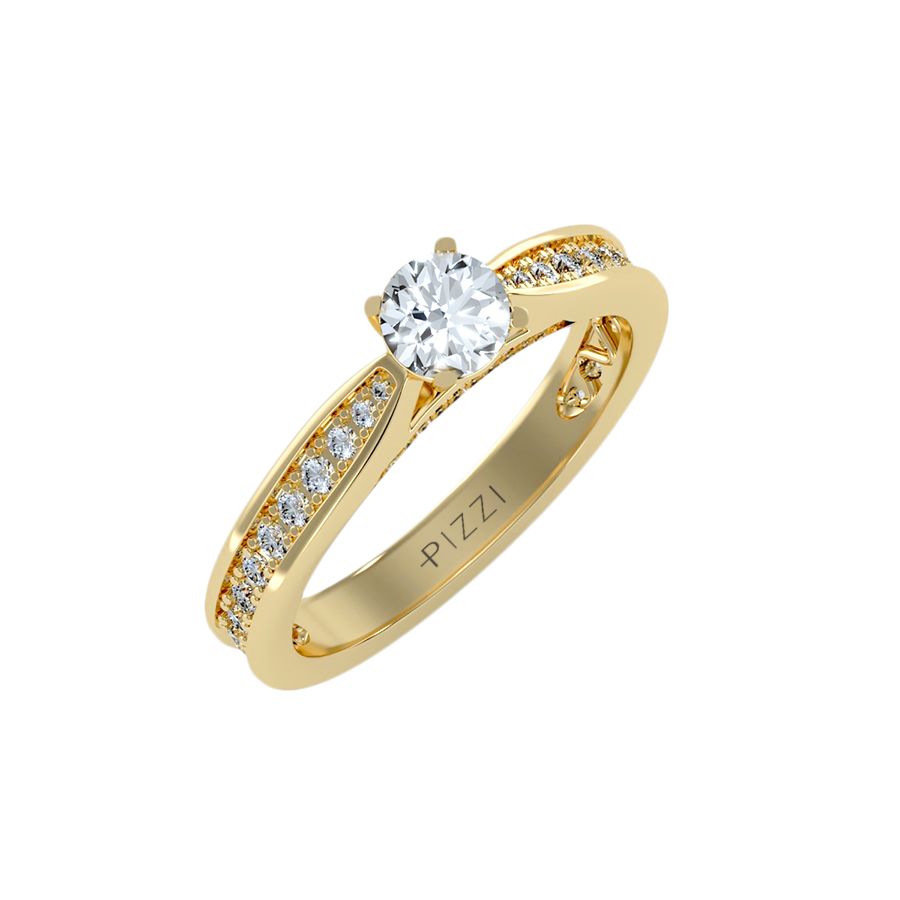 18k Yellow Gold Pavé Solitaire Ring with 0.81-Carat Diamonds