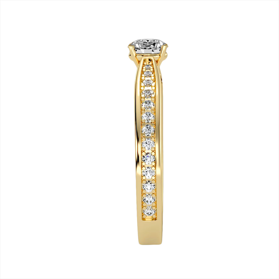 18k Yellow Gold Pavé Solitaire Ring with 0.81-Carat Diamonds
